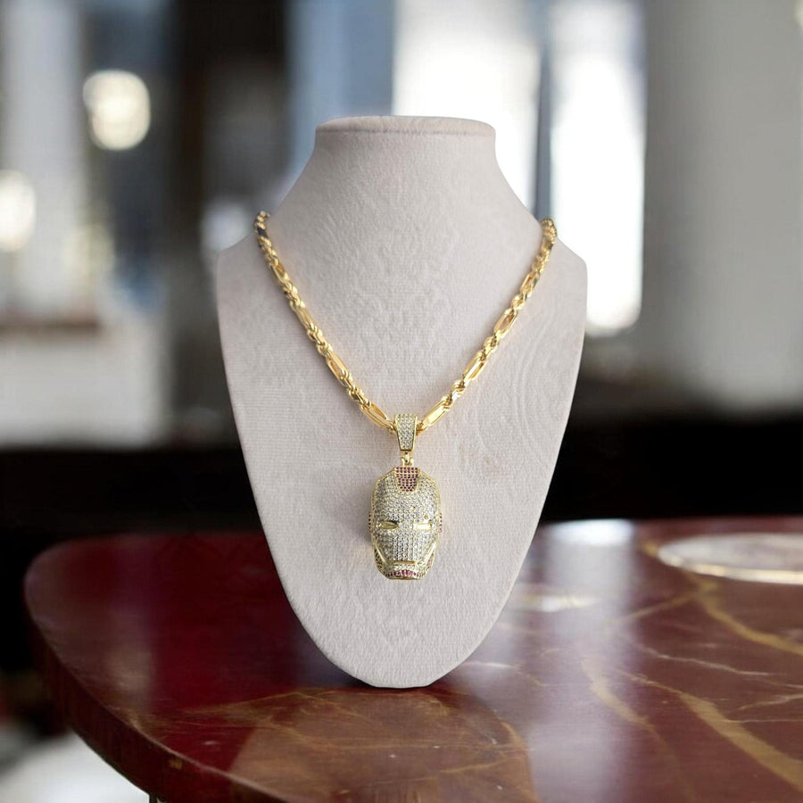 Custom Gold Filled Iron Man Pendant with CZ, Italian Gold Chain (25*56mm)