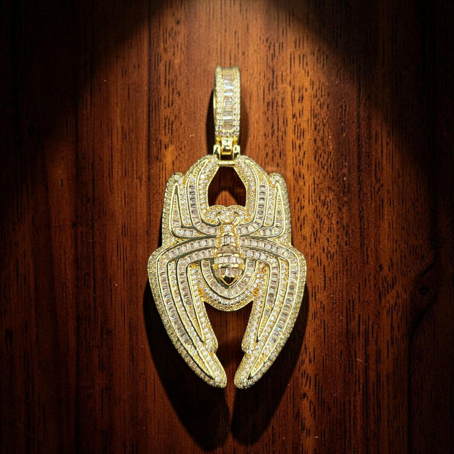 Iced out custom Gold-filled Toned Baguette Spider Pendant 40*83