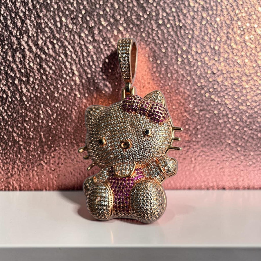 Iced out custom kitty rose gold gold filled pendant 34*58
