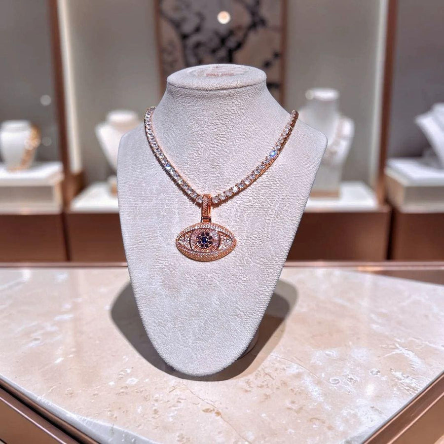 Rose Gold Filled Evil Eye Pendant with CZ Tennis Chain (20" Long)