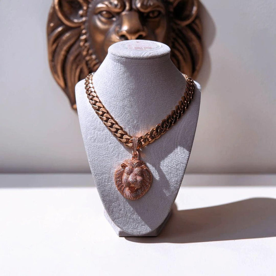 Custom Rose Gold Filled Cuban Link Necklace – XL Lion Head Pendant (22" Long)