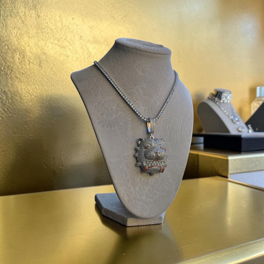 Iced Out White Gold Filled Tennis Chain – 5 A Grade CZ Dog Head Pendant (16 inches)