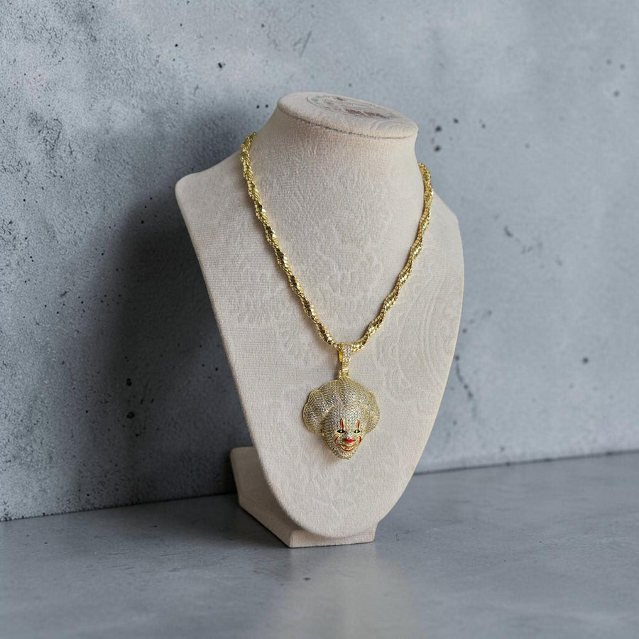 Iced out Custom Gold Filled Clown Pendant with CZ Stones, 24" Chain