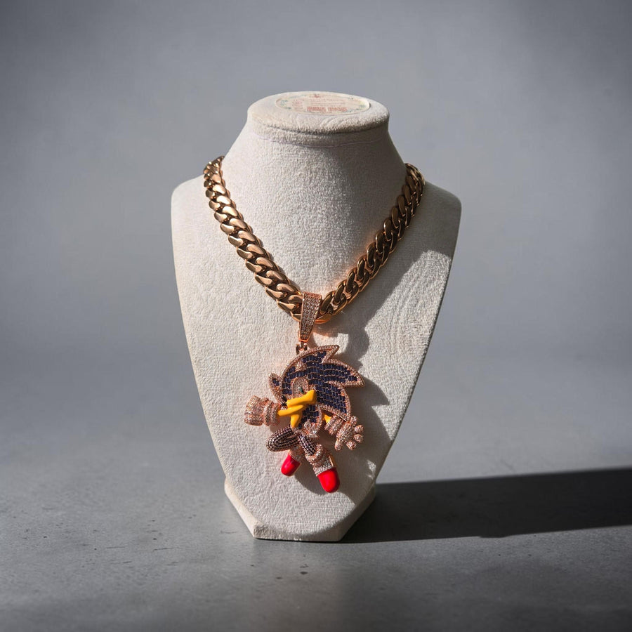 Rose Gold Filled Cuban Chain Necklace – XL Iced Pendant with 60*94mm CZ Stones (22 Inches)