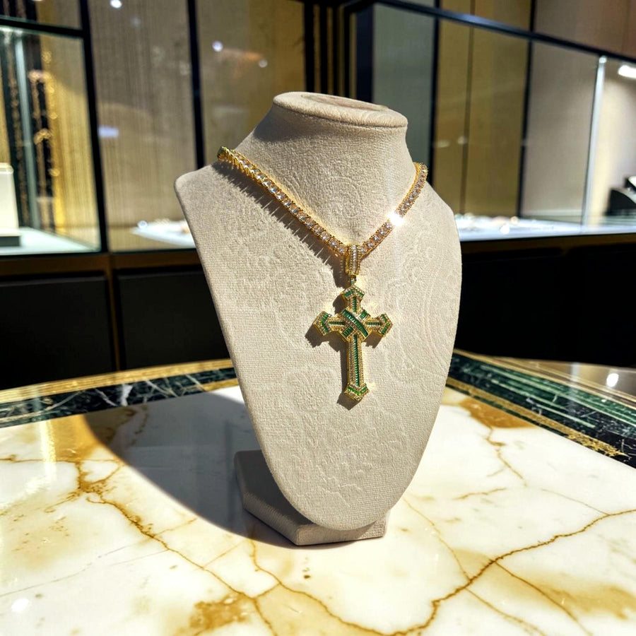 Custom Gold Filled Cross Necklace – 5A Grade CZ Tennis Chain (20 inches)