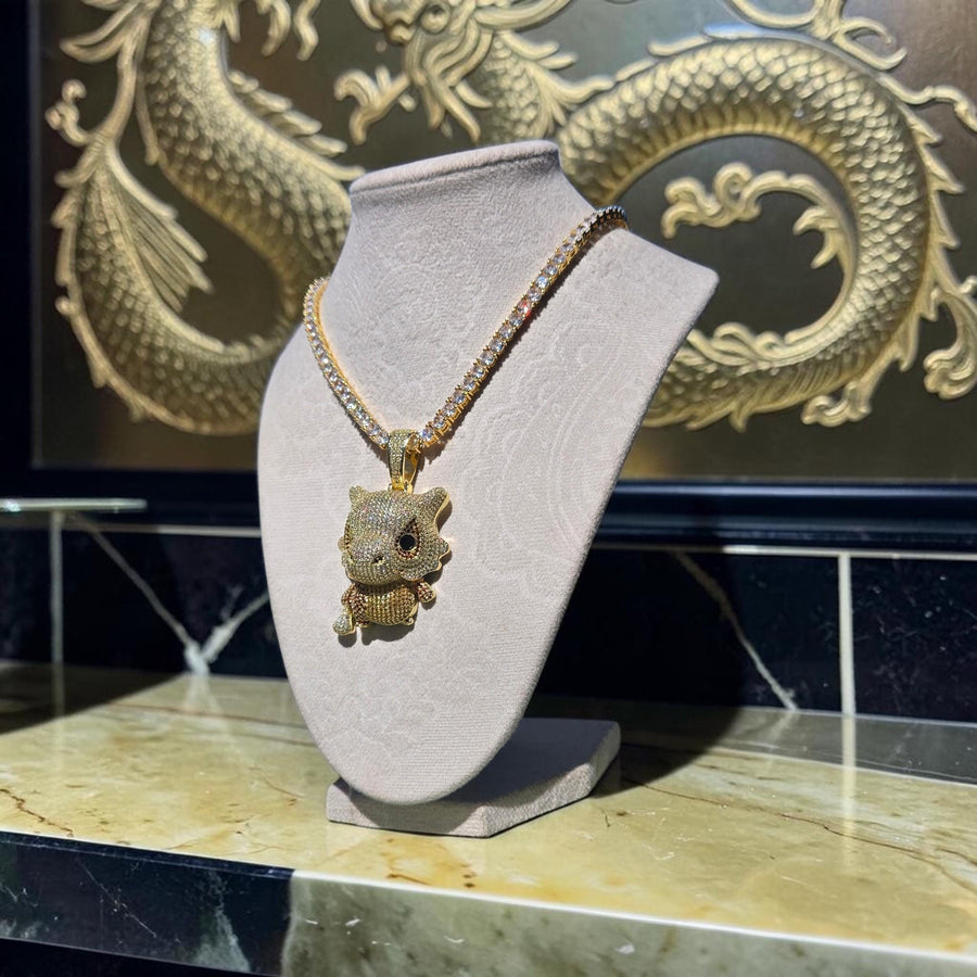 Custom Gold Filled Charmander Pendant – Iced Out CZ Tennis Chain (20" Long)