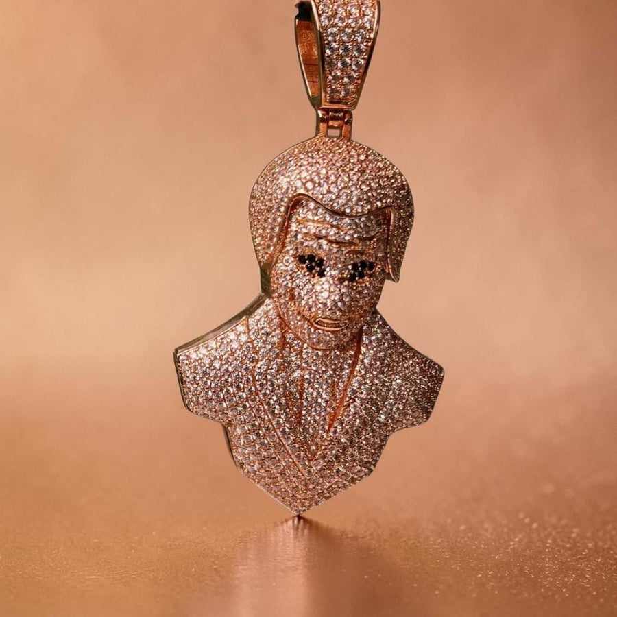 Custom Rose Gold Filled Pendant: 35x66mm Bust, 5 A Grade CZ Stones