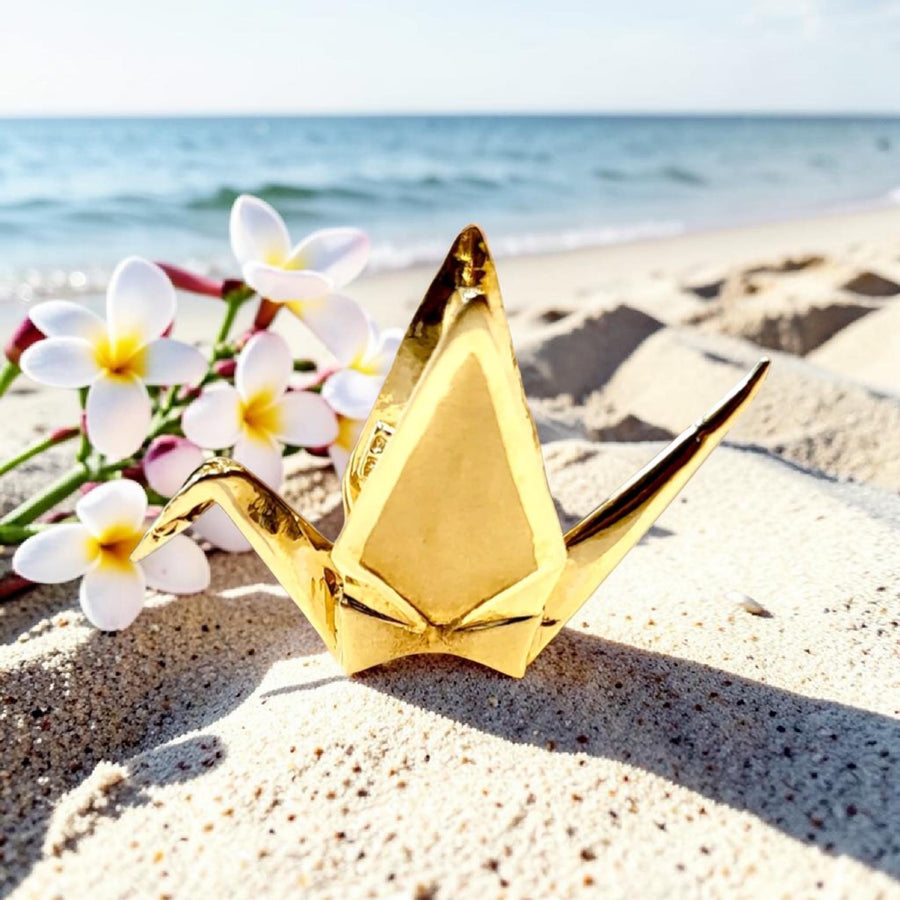 14 kt Gold Origami Crane Pendant, Symbol of Peace, Fortune, Longevity