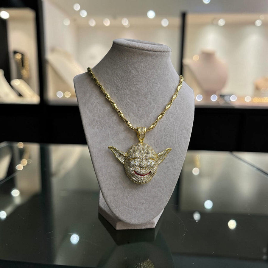 Iced Out custom Gold  filled  Pendant 65*75 with 5 grade cz hand cut stones, comes with 5 mm - 24 inches long gold filled chain.