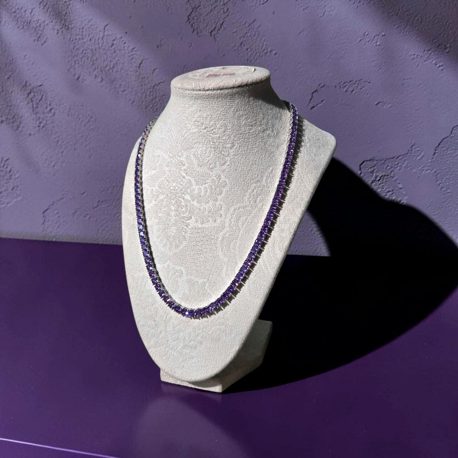 Iced out Custom Purple Tennis Chain – White Gold filled , 5.5mm, 20" (A Grade CZ)