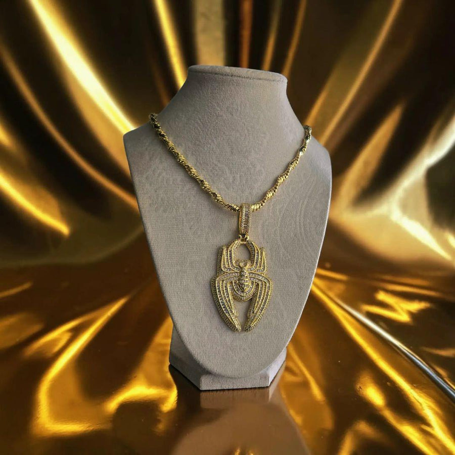 Iced Out Gold Filled Spider Pendant Necklace (40x83mm, 24" Chain)