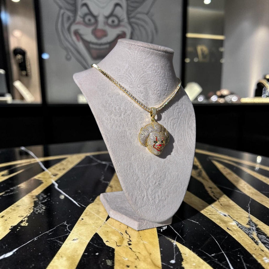 Iced Out set in gold filled tone - Clown Pendant40*58 Necklace with Tennis Chain