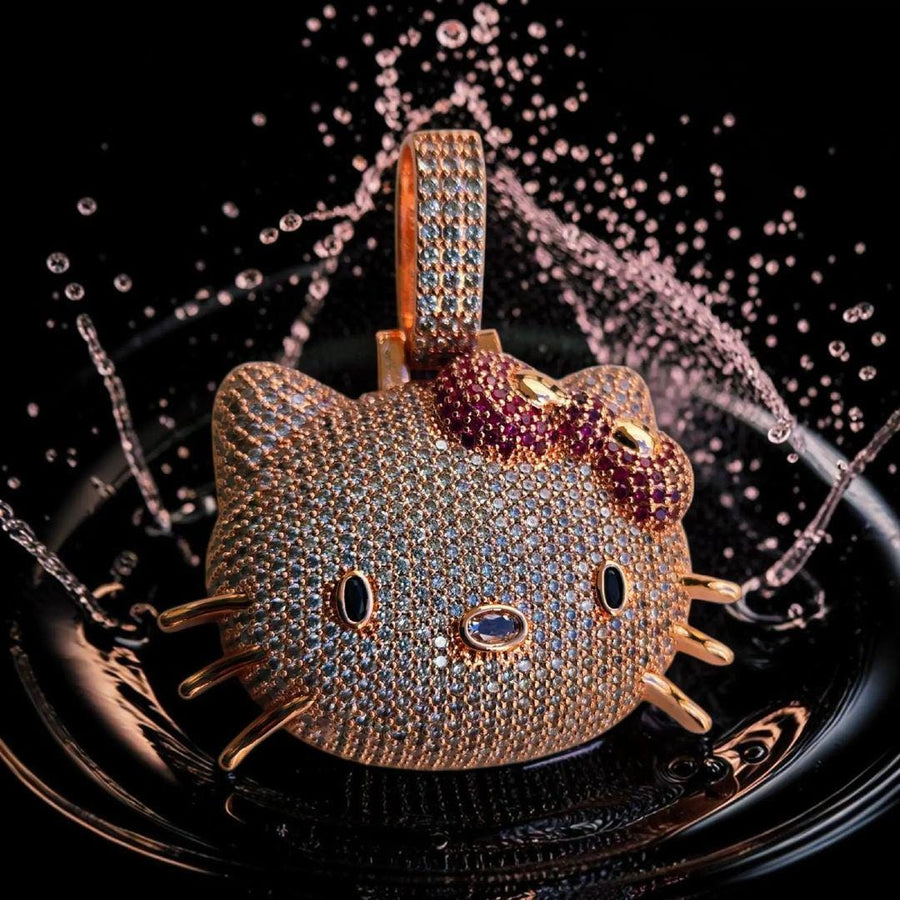 Iced out -custom - Rose Gold  Filled CZ Pendant – 45x60mm, Hand-Cut Stones, Bow Detail