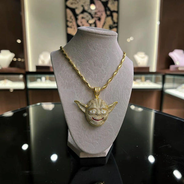 Iced Out custom Gold  filled  Pendant 65*75 with 5 grade cz hand cut stones, comes with 5 mm - 24 inches long gold filled chain.