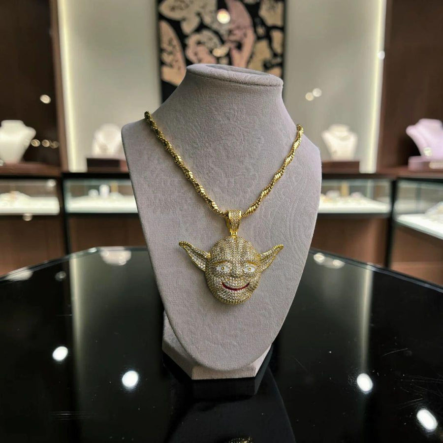 Iced Out custom Gold  filled  Pendant 65*75 with 5 grade cz hand cut stones, comes with 5 mm - 24 inches long gold filled chain.