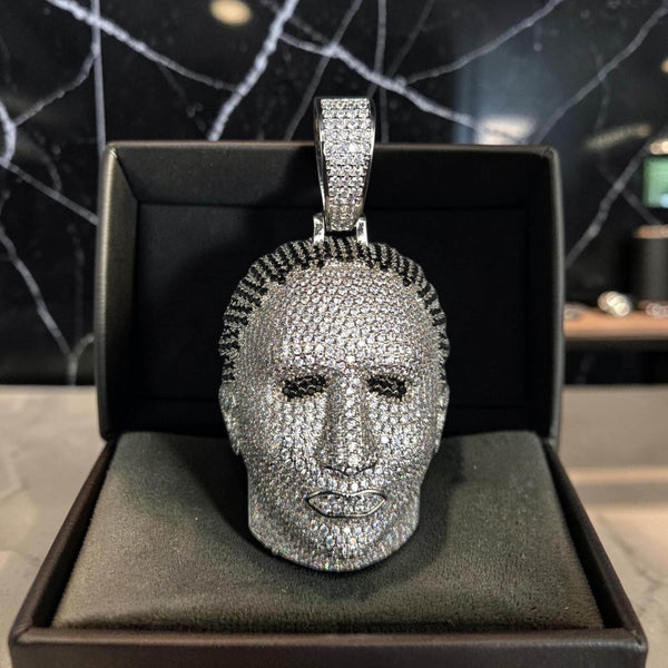 Iced Out White Gold Tone Pendant: XL 38x78mm, 5 A Grade CZ Stones