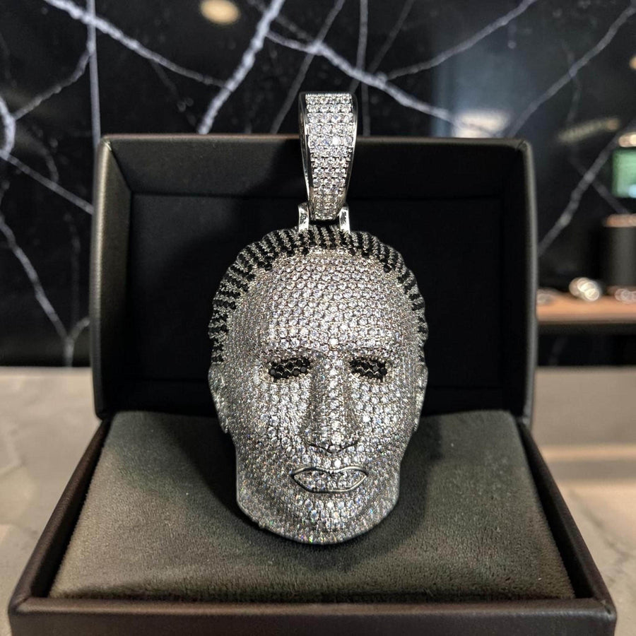 Iced Out White Gold Tone Pendant: XL 38x78mm, 5 A Grade CZ Stones