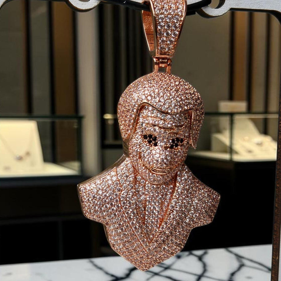 Custom Rose Gold Filled Pendant: 35x66mm Bust, 5 A Grade CZ Stones