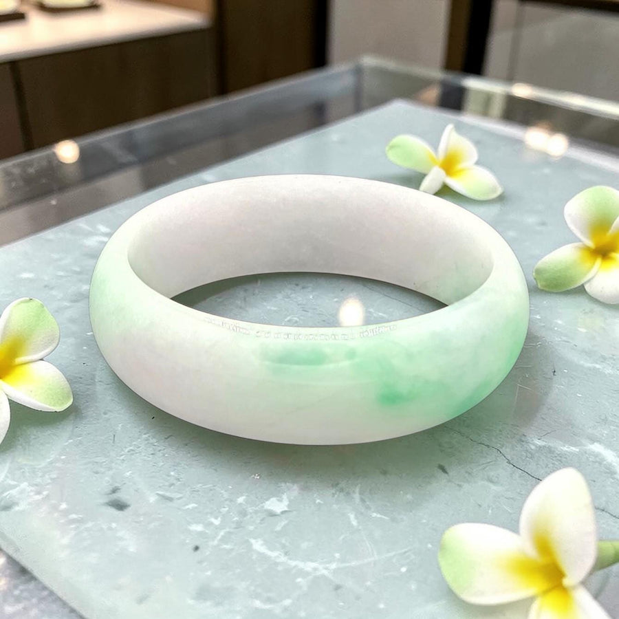 Natural Two-Tone Jade Bangle- 18mm / Sz. 7