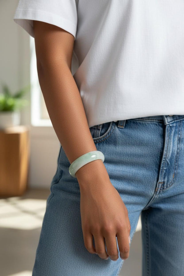 Natural Two-Tone Jade Bangle- 18mm / Sz. 7