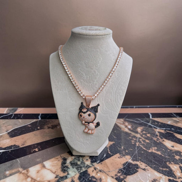 Rose Gold Filled 5.5mm CZ Tennis Necklace Set with Iced Out Pendant (40*63mm)