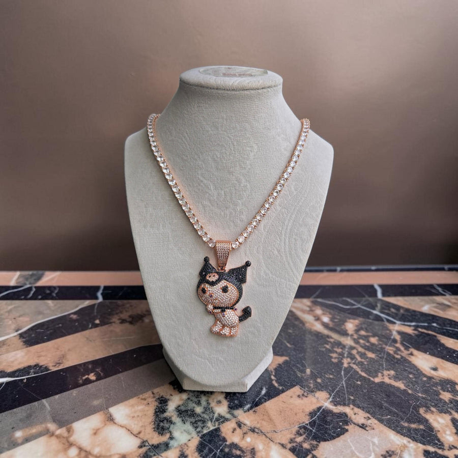 Rose Gold Filled 5.5mm CZ Tennis Necklace Set with Iced Out Pendant (40*63mm)