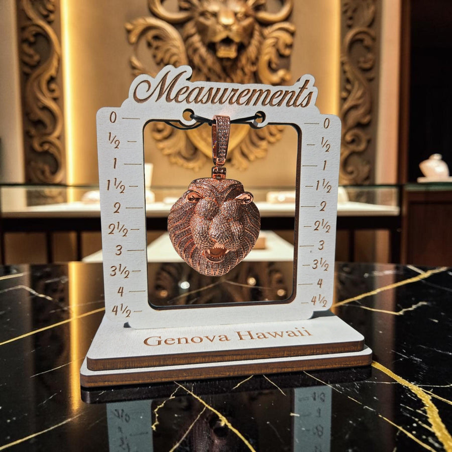 Rose Gold Lion's Head Pendant – 5A Cubic Zirconia, XL Size (43x70mm)