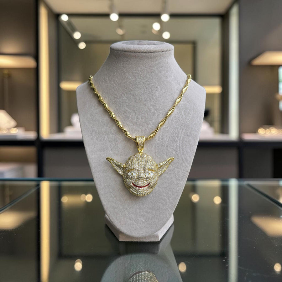 Iced Out custom Gold  filled  Pendant 65*75 with 5 grade cz hand cut stones, comes with 5 mm - 24 inches long gold filled chain.