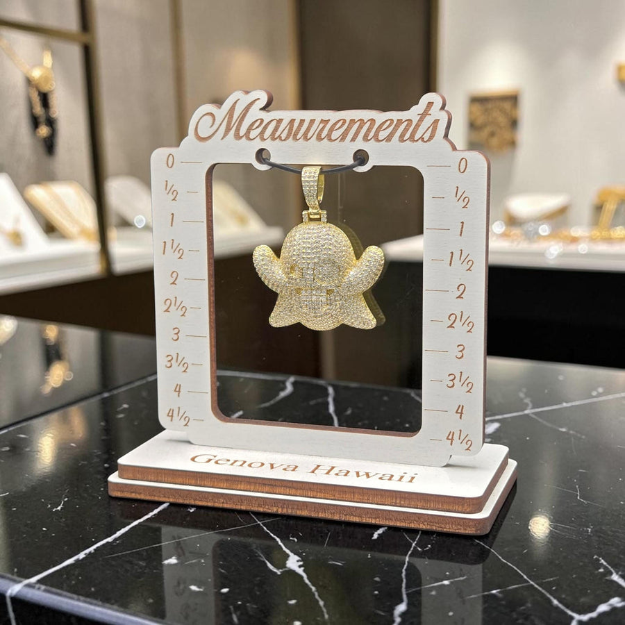 Iced out yellow tone Gold Filled Ghost Pendant, 5 Grade CZ, Hand-Cut (45x55mm)