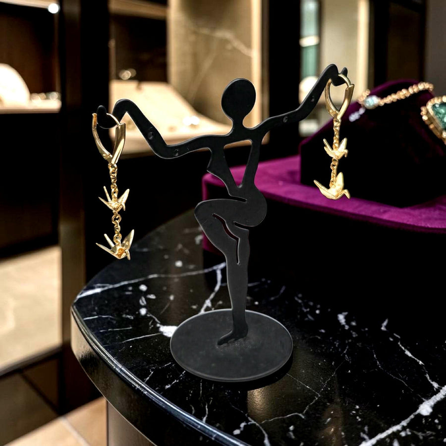 14kt Gold Origami Crane Leverback Earrings – Symbol of Peace, Fortune, Longevity