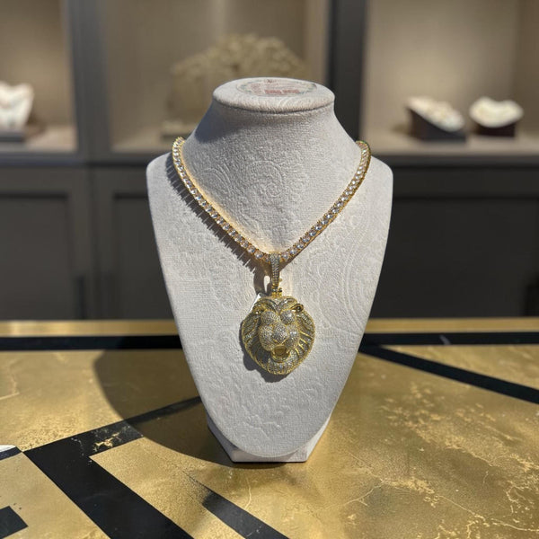 Custom Gold Filled Lion Pendant Set – 5A Grade CZ Tennis Chain (20" Long)