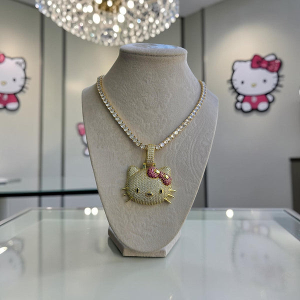 Iced Out custom set Pendant with  3 mm 5 grade cz hand cut stones on Tennis Chain 18 inches long.