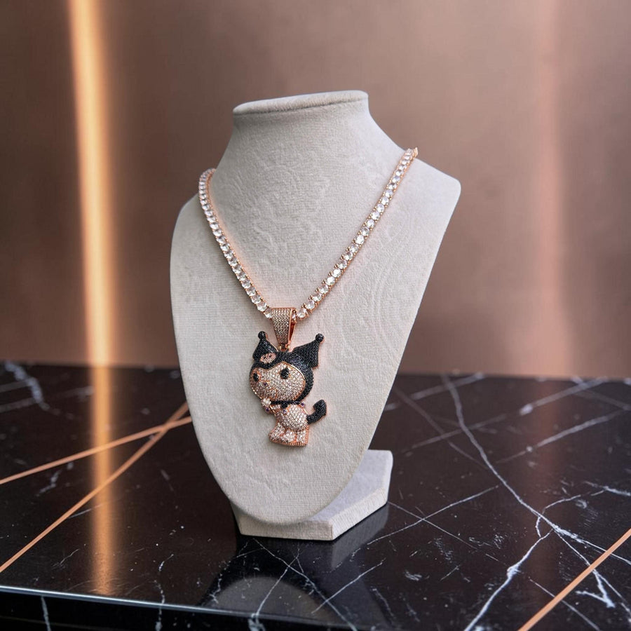 Rose Gold Filled 5.5mm CZ Tennis Necklace Set with Iced Out Pendant (40*63mm)