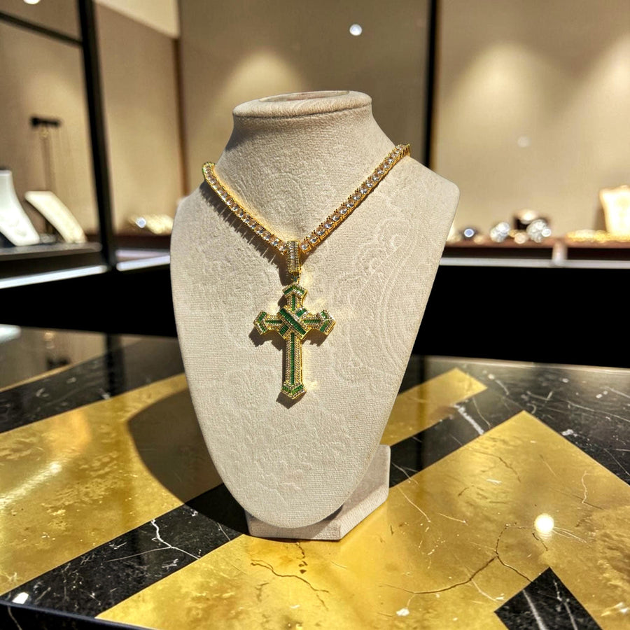 Custom Gold Filled Cross Necklace – 5A Grade CZ Tennis Chain (20 inches)