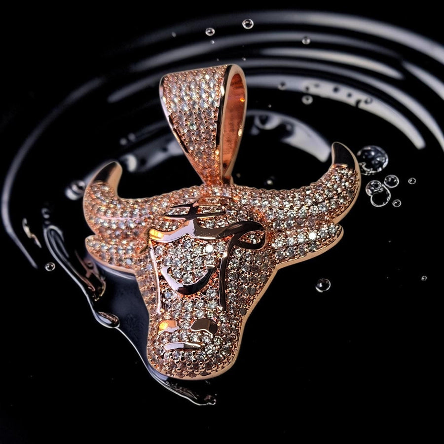 Rose Gold Filled Bull Pendant, 50x57mm, 5 A-Grade CZ Stones