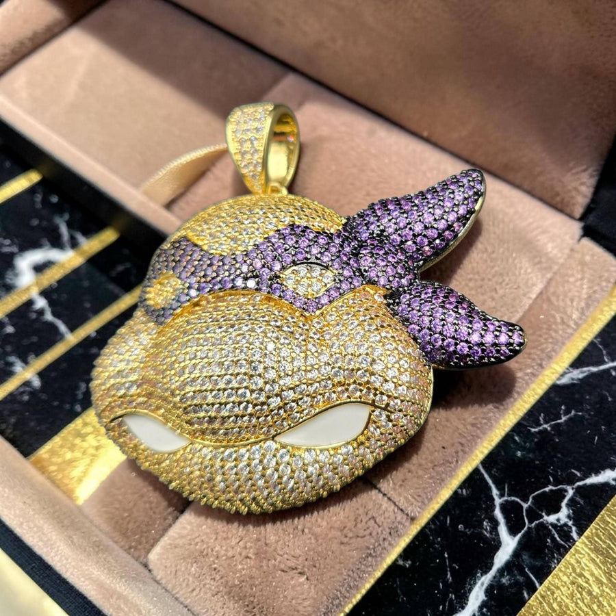 Custom Gold Filled Tone Pendant: Purple & Clear CZ Stones (51x53mm)