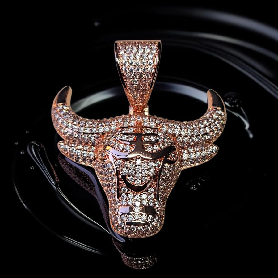 Rose Gold Filled Bull Pendant, 50x57mm, 5 A-Grade CZ Stones