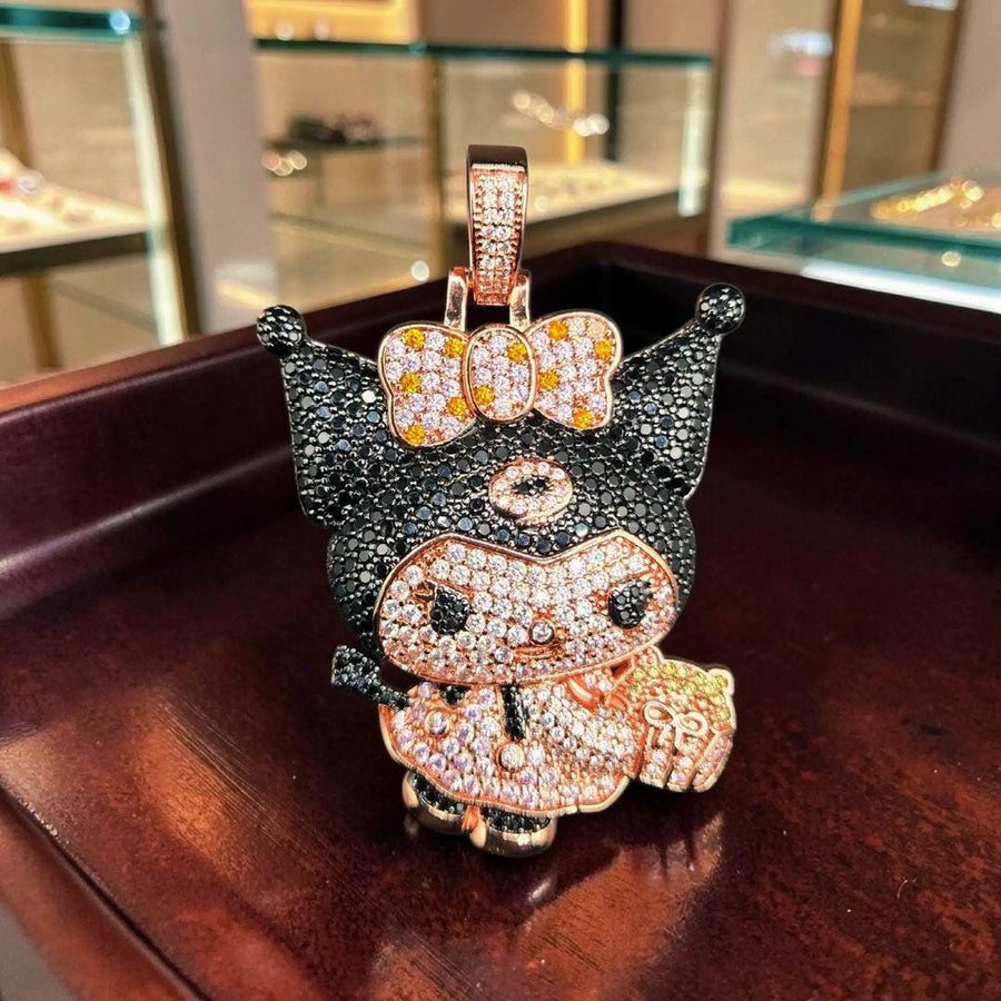 Iced Out Rose Gold Filled Pendant: Cartoon Character with CZ Stones (43x62mm)