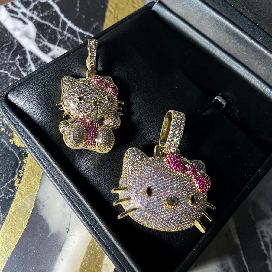Iced out custom  set 34*58 - 45 *60 mm gold filled with 5 A grade cz hand cut stones pendants.