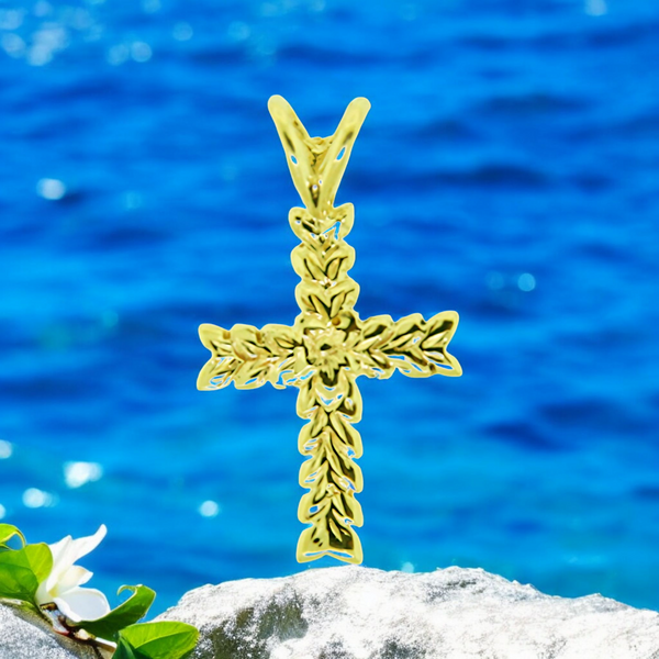 14K Maile Cross Pendant