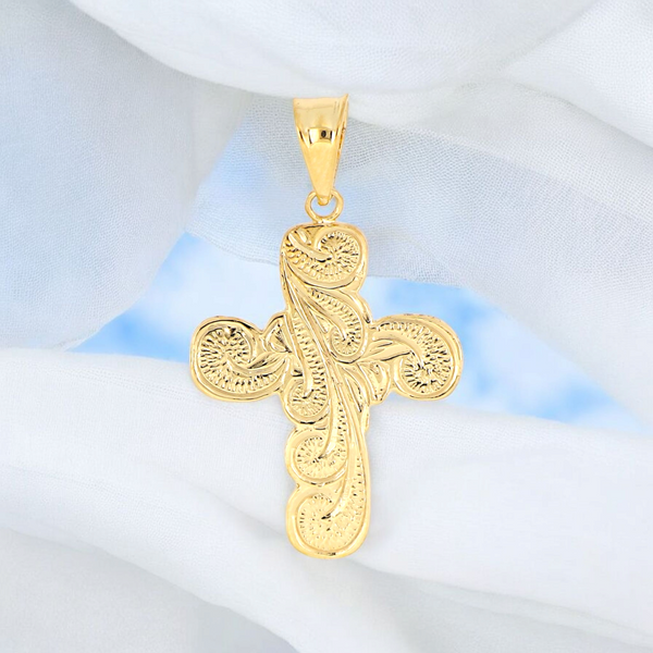 14K Hawaiian Heirloom Design Cross Pendant