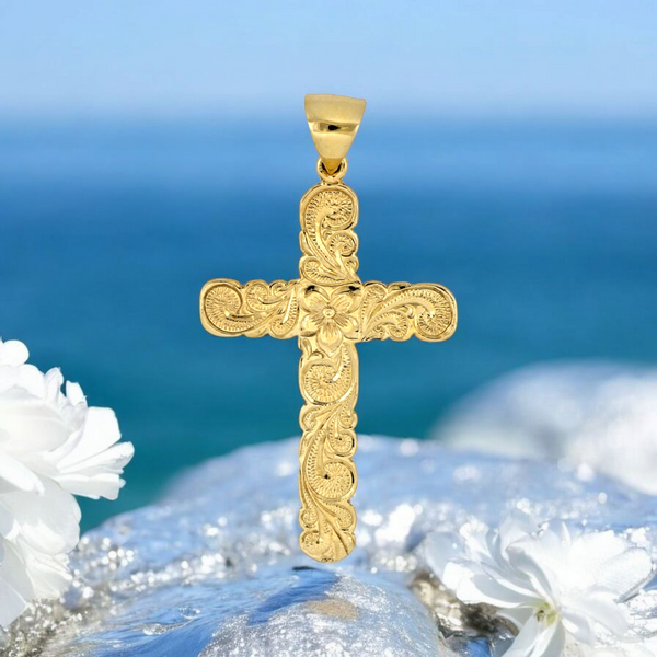 14K Hawaiian Heirloom Cross Pendant