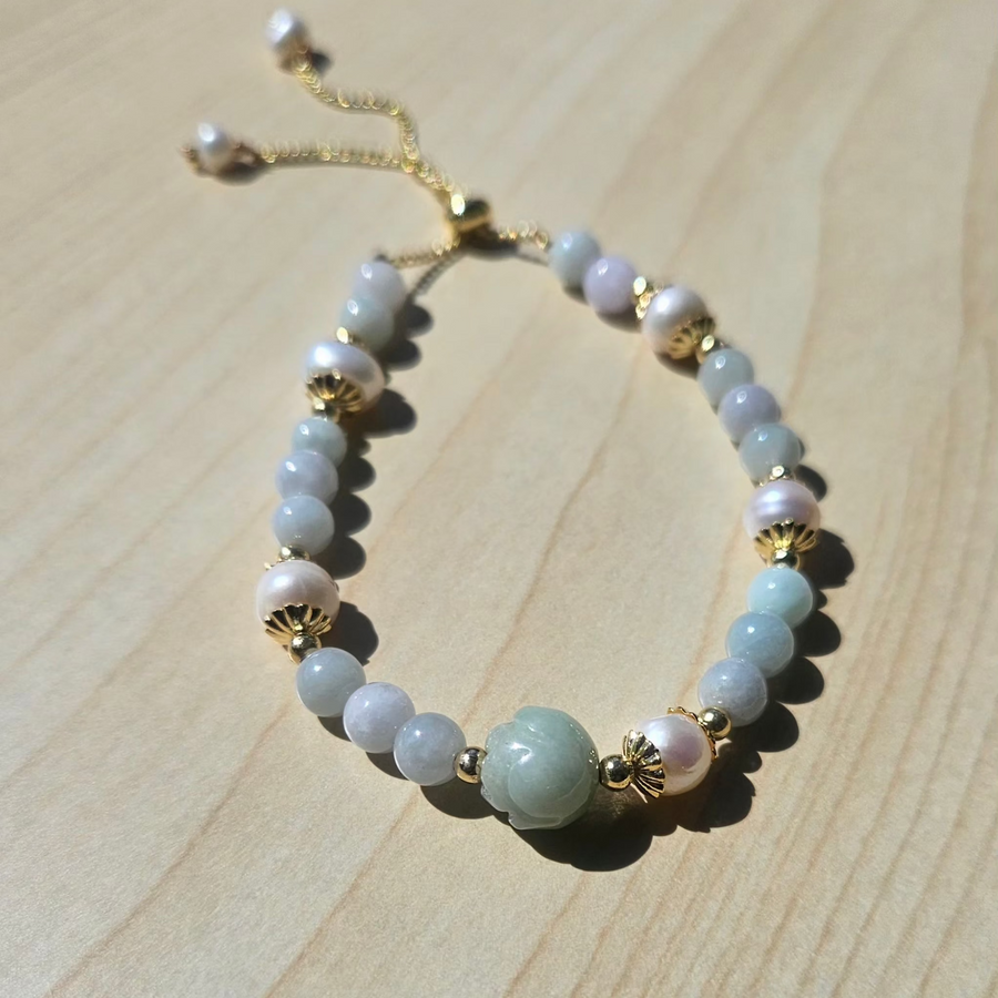 Handmade- Tulip Natural Jade & Pearls Bracelet