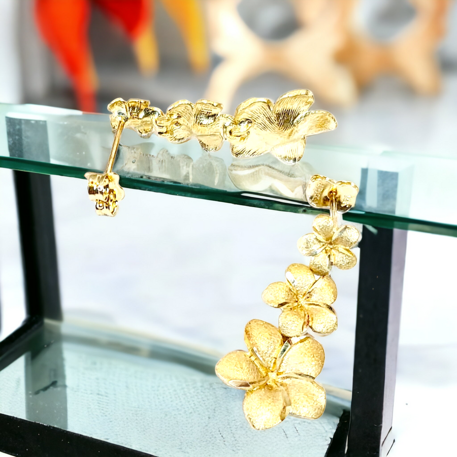 14k Gold Plumeria Earrings