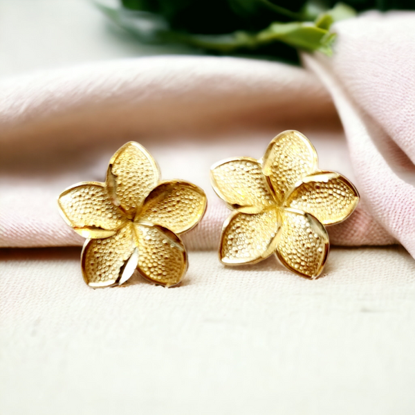 14k Diamond cut Plumeria Earrings