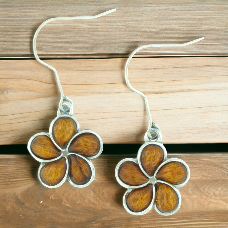 Koa Plumeria Dangle earrings