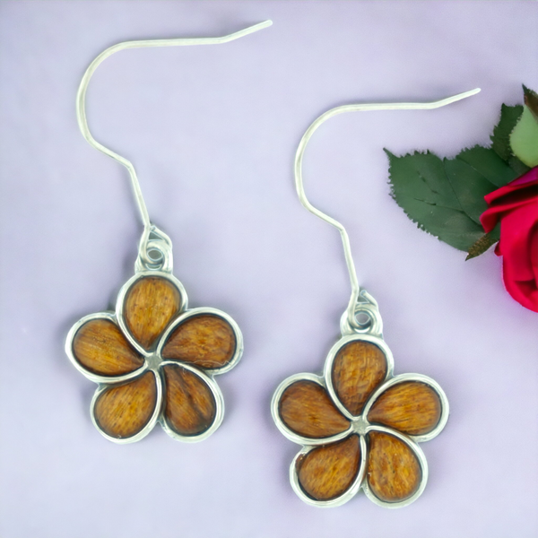 Koa Plumeria Dangle earrings