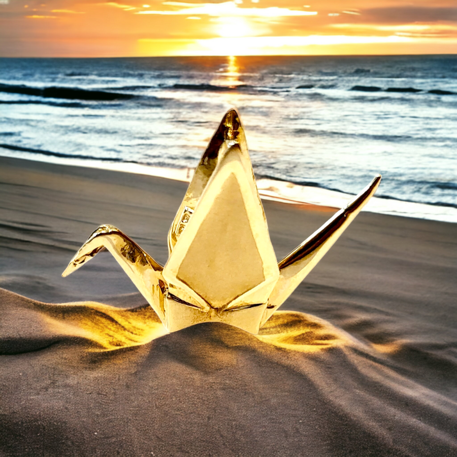 Teensy Gold Metallic Origami Crane-OrigamiCraneGold