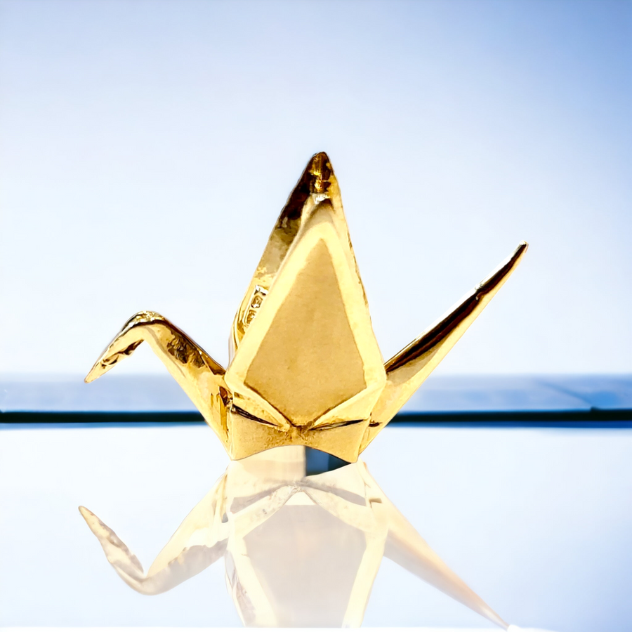 14K Origami Crane 3D Pendant (23mm)