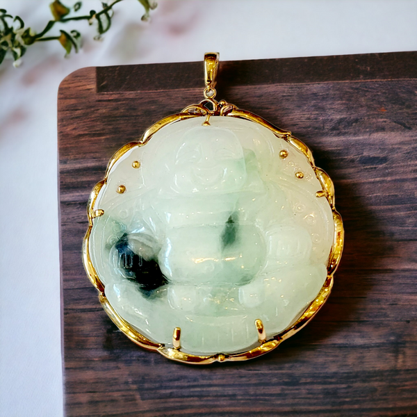 14K  Jade Natural Green Buddha Pendant (59mm)
